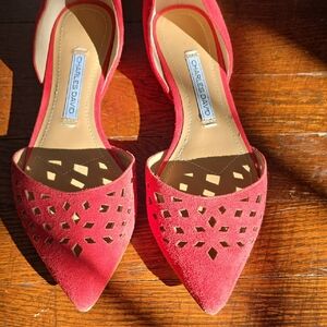 Charles David Red Suede Flats Womens Size 6 Fine Leather Cut Outs